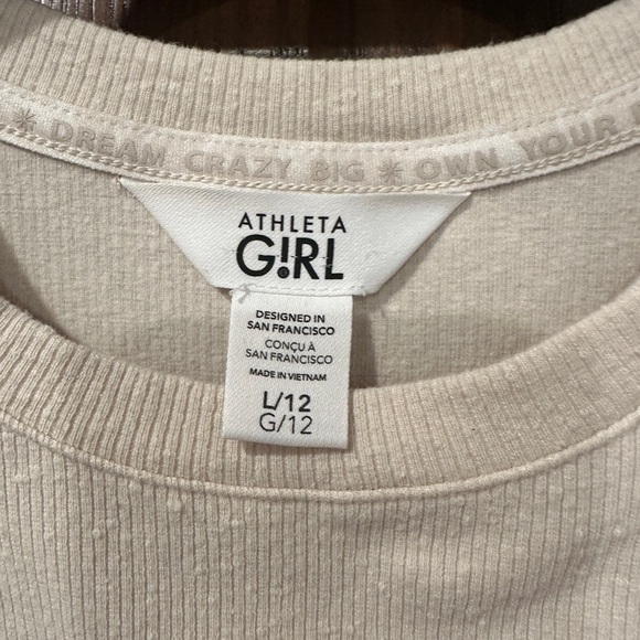 Athleta Girl Cream Waffle Knit Long Sleeve Top Kids Size L 12 - Picture 3 of 4